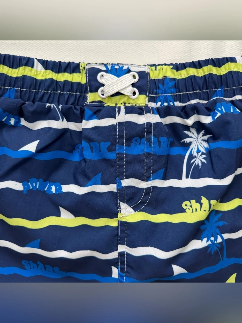 XTREME Navy Shark & Palm Print Swim Shorts with Lime Accents Size 6 Boys